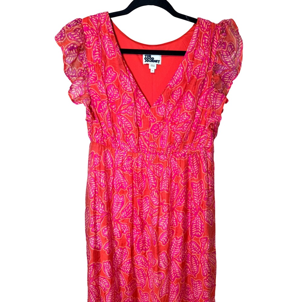 The Good Journey Ruffled Tiered Midi Dress Magenta Combo Pink Size 8 - Picture 3 of 10